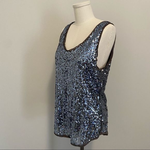 Aritzia Talula Silver Grey Sequin Tank Top Low Back - Picture 3 of 11